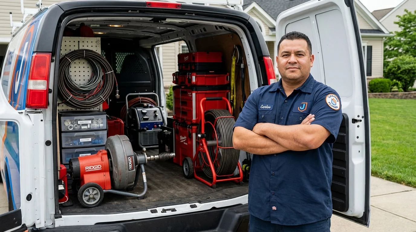 Professional drain cleaning equipment and Johns Plumbing LLC plumber in Metuchen