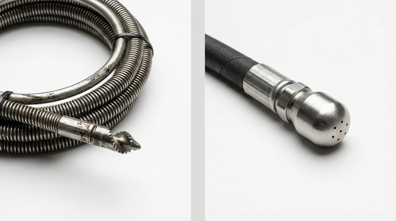 Drain snake cable and hydro jetting nozzle used for drain cleaning in Metuchen, NJ