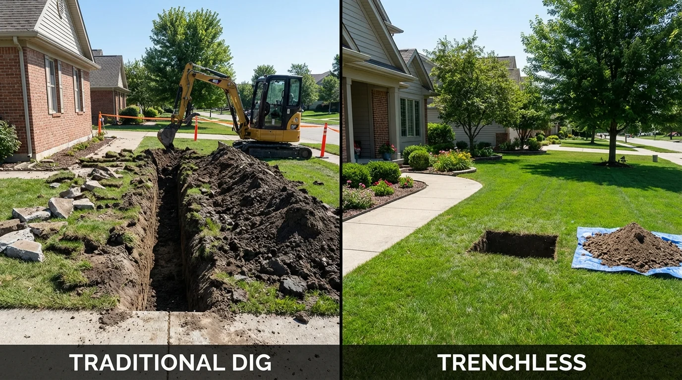 Trenchless sewer repair with minimal yard damage versus traditional excavation in Metuchen, NJ